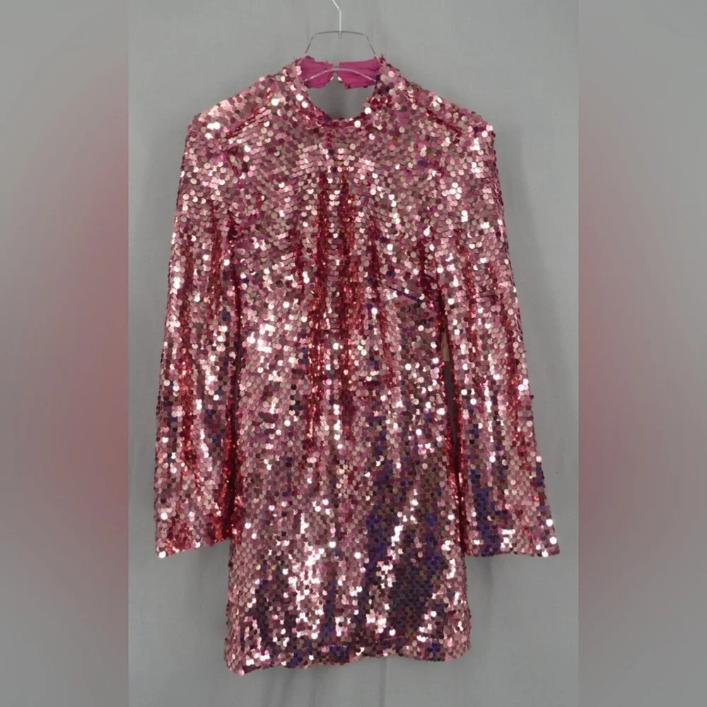 Anthropologie Maeve Long-Sleeve Mock-Neck Sequin Mini Dress, SMALL NWOT - Picture 5 of 7